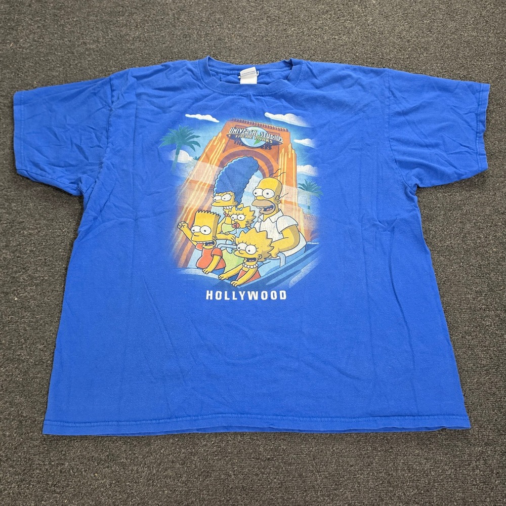 Vintage Universal Studios The Simpsons T-Shirt Men 2X Blue Hollywood Graphic Y2k